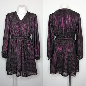 Modcloth Your Time To Shine black purple v neck tie waist dress XL